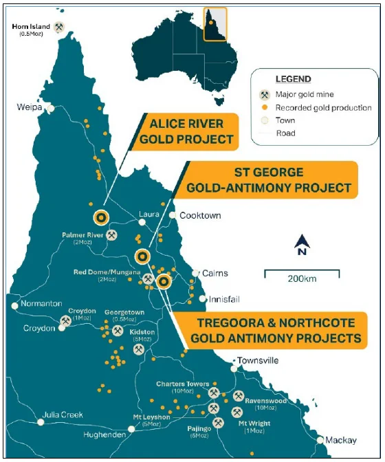 Location map showing Manda’s North Queensland projects